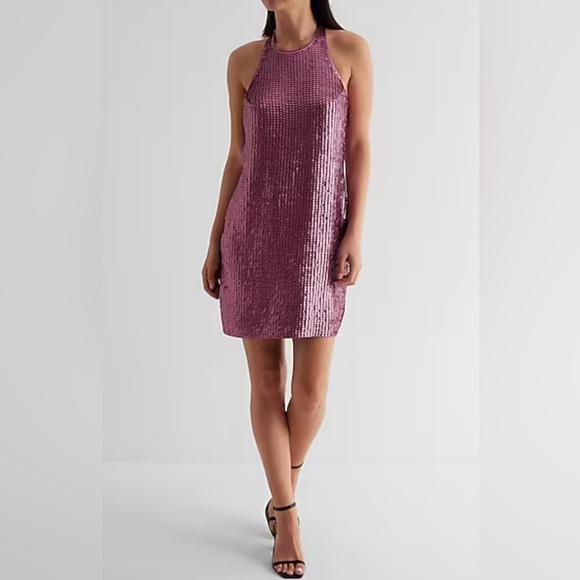 Express Dresses & Skirts - Express Sequin Halter Neck Open Back Mini Shift Dress, size Large, light purple